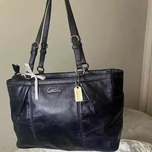 Coach Navy Leather Tote Bag